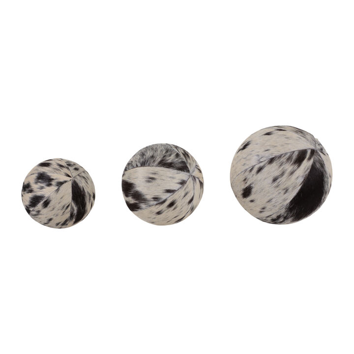 S/3 4/5/6" Hair On Hide Orbs, Black/ivory
