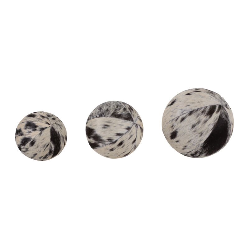 S/3 4/5/6" Hair On Hide Orbs, Black/ivory image number 1