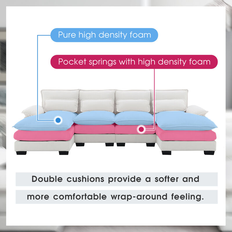 MONDAWE Modern U-shaped Sectional Sofa with Waist Pillows,6-seat Upholstered Symmetrical Sofa Furniture,Sleeper Sofa Couch with Chaise Lounge for Living Room,Apartment