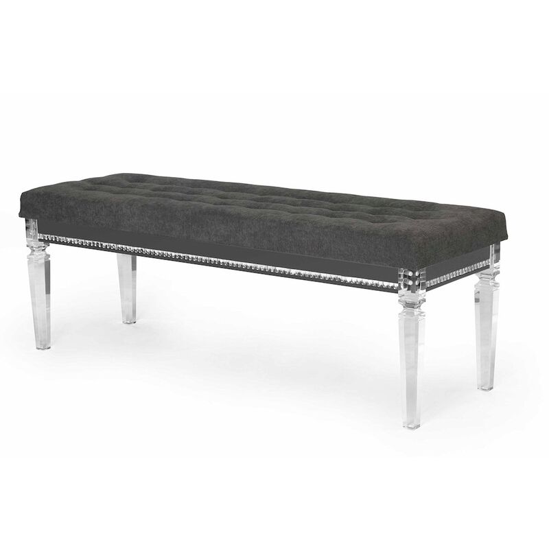 Best Quality Furniture Bench with Tufted Buttons, Gem Strip, and Acrylic Legs
