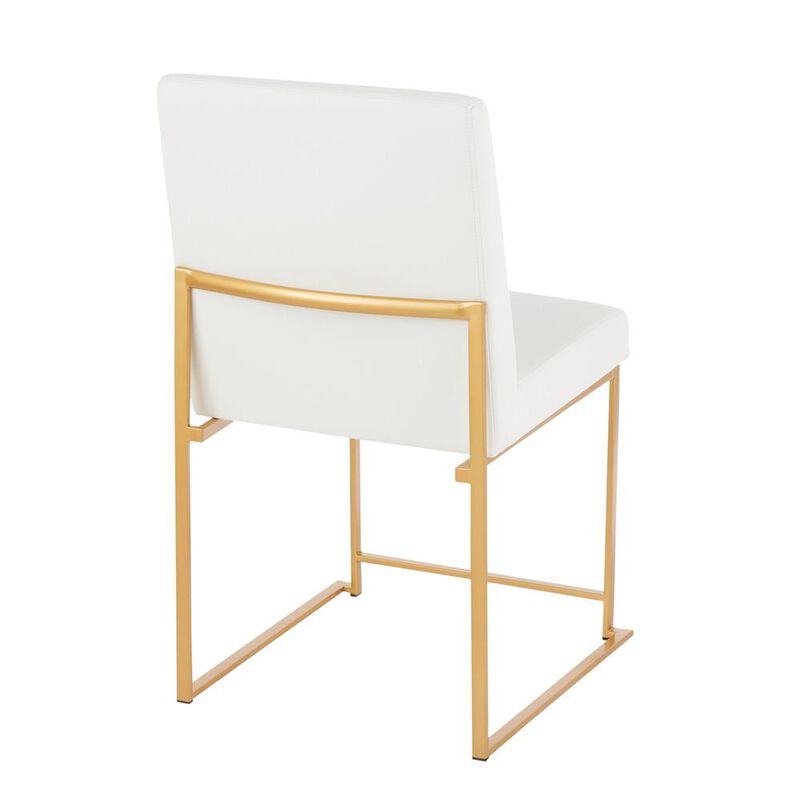 LumiSource Gold Metal, White PU High Back Fuji Dining Chair - Set of 2