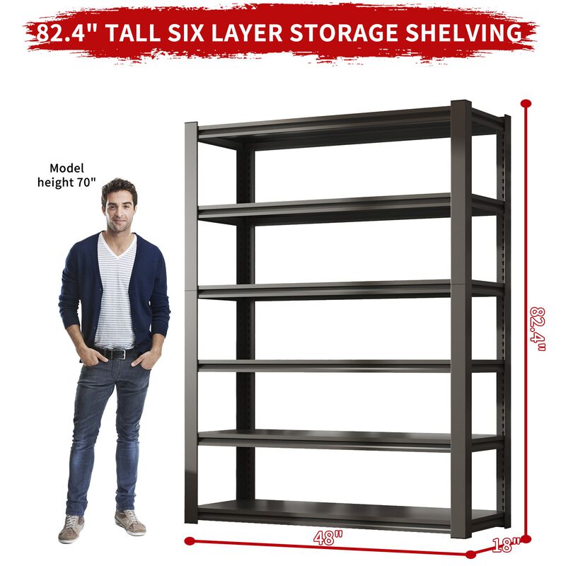Mondawe 82 Inch 6-Story Metal Garage Rack, Capable Of Carrying 2400LBS Black Gray Heavy-Duty Shelves