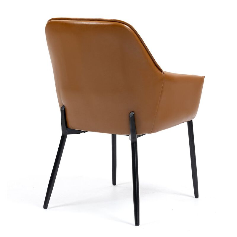 Glamour Home Set of 2 Light Brown Faux Leather Upholstered Dining Chair Black Iron Legs