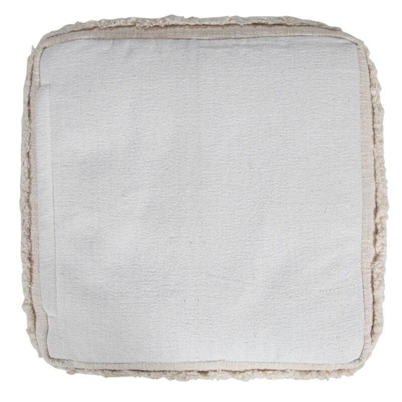 Hivvago 18 Inch Cream Cotton Tufted Cube Striped Pouf Ottoman