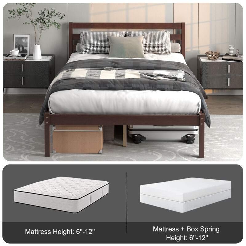 Full Size Bed frame Foundation with Solid Wooden Slat Suppor