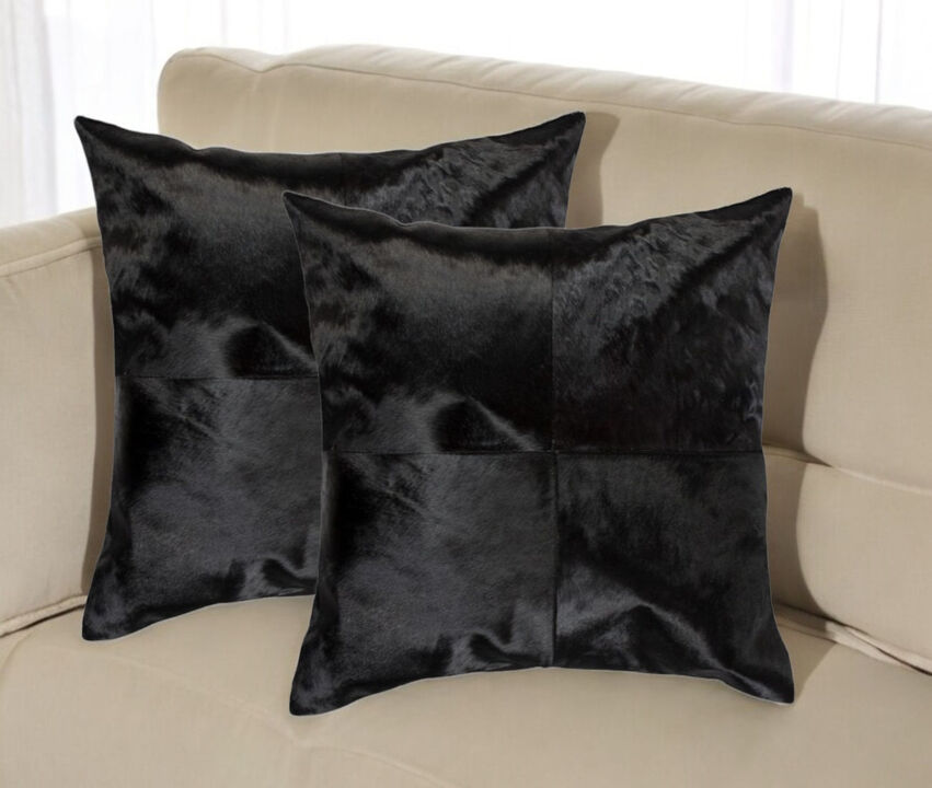 HomeRoots Set of Two 18" Black Cowhide Throw Pillows