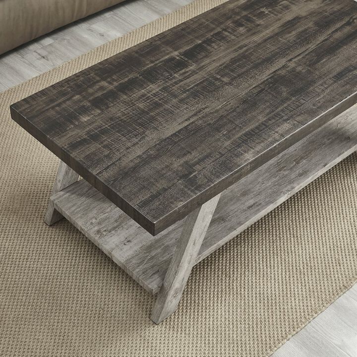 Roundhill Furniture Athens Contemporary 3Pc Wood Shelf Coffee Table Set in Weathered Walnut and Gray