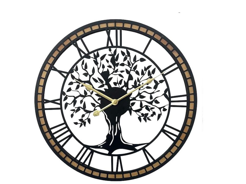 Tree Of Life Metal Wall Clock 24 Inch Silent Non Ticking Battery Operated