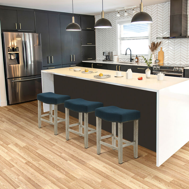 WestinTrends 24" Upholstered Saddle Seat Antique Gray Counter Stool (Set of 3)