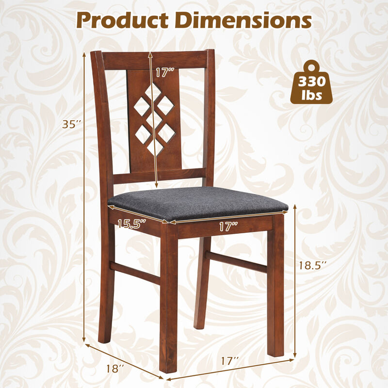 Comfortable Linen Style Dining Chairs Set of 2 Upholstered Kitchen Chairs with Wooden Legs-Cherry image number 2