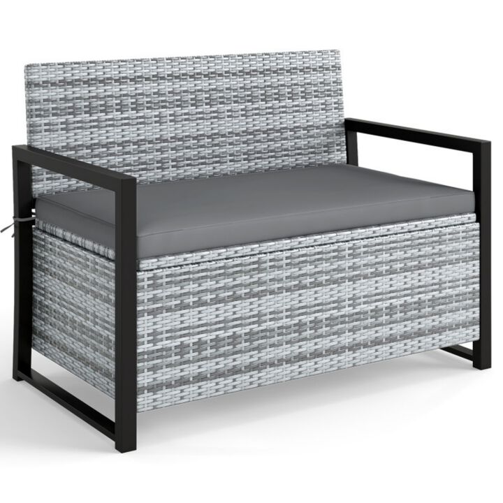 Patio Wicker Storage Bench Outdoor Loveseat with 40 Gallon Built-in Storage and Cushion