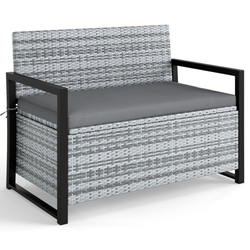Patio Wicker Storage Bench Outdoor Loveseat with 40 Gallon Built-in Storage and Cushion image number 0