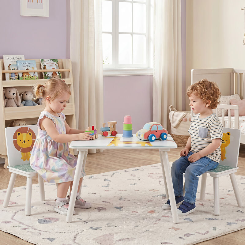 Kids Table and 2 Chairs Set for Ages 3-6 with Animal Prints image number 3