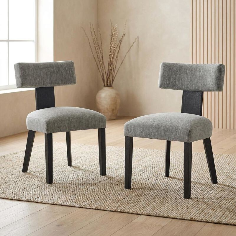 Fabric Upholstered Modern Dining Chair, Heathered Weave Gray Black, Set of 2 image number 5