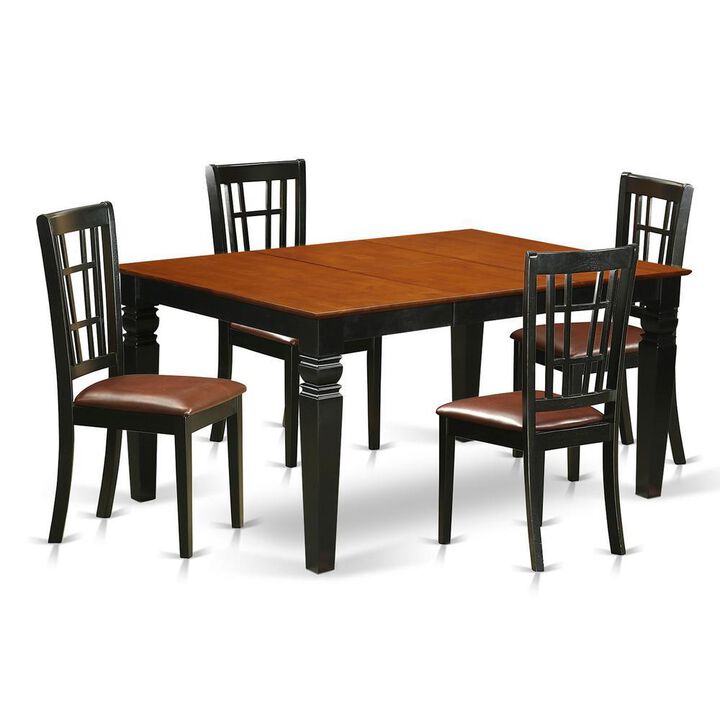 5 Pc Kitchen table set with a Dinning Table and 4 Leather Dining Chairs in Black