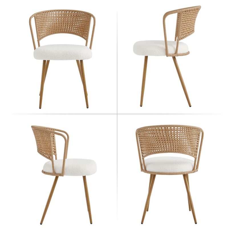 2 Pack Cane Back Dining Chairs PE Rattan Wingback Chair with Metal Legs Upholstered Cushion Kitchen Dining Chair Set image number 4