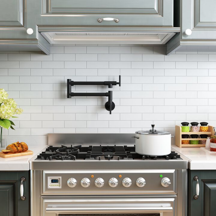 Mondawe Pot Filler Tap Foldable Kitchen Faucet Single Cold Sink Tap Rotate Folding Spout Brass Wall Mounted