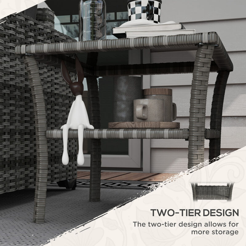 Hivvago PE Wicker Patio End Table with Glass Top image number 4