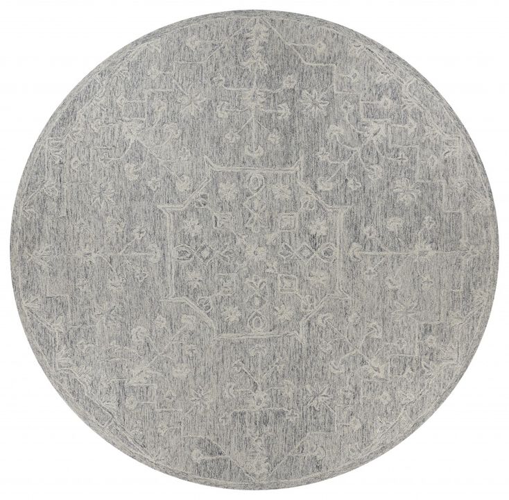 8 Round Gray Floral Finesse Area Rug