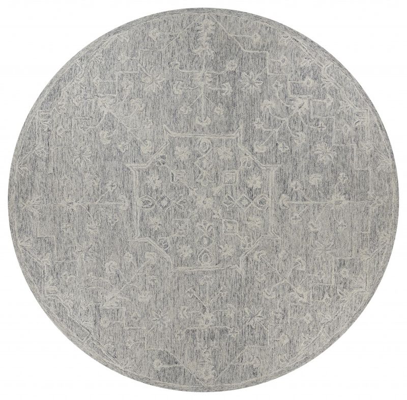 8 Round Gray Floral Finesse Area Rug