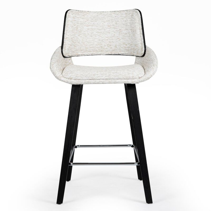 Glamour Home Bea White Two-Toned Linen Fabric Counter Stool with Black Wood Legs