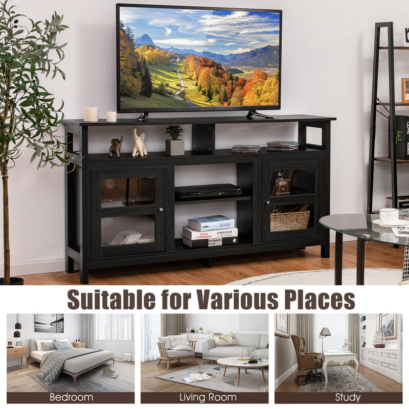 Hivvago 58 Inch TV Stand Console Center with 2 Cabinets and Open Shelf image number 8