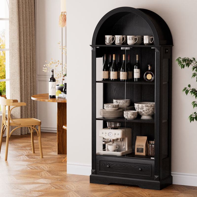 Kinhel 70.9" tall arched glass doors display cabinet image number 3