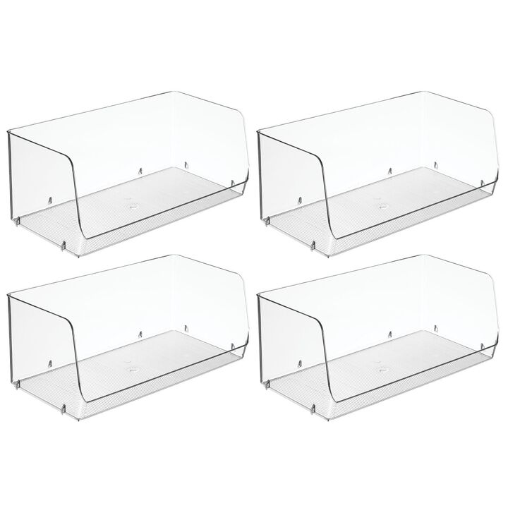 mDesign Extra Wide Stackable Plastic Food Storage Organizer Bin - 4 Pack - Clear
