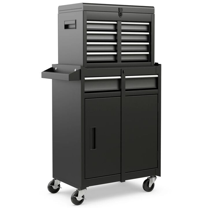 2-in-1 Rolling Tool Chest with 5 Sliding Lockable Drawers, Tool Storage Cabinets
