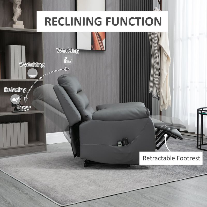 Electric Power Lift Chair for Elderly with Massage, Oversized Living Room Recliner with Remote Control, and Side Pockets, Grey image number 5