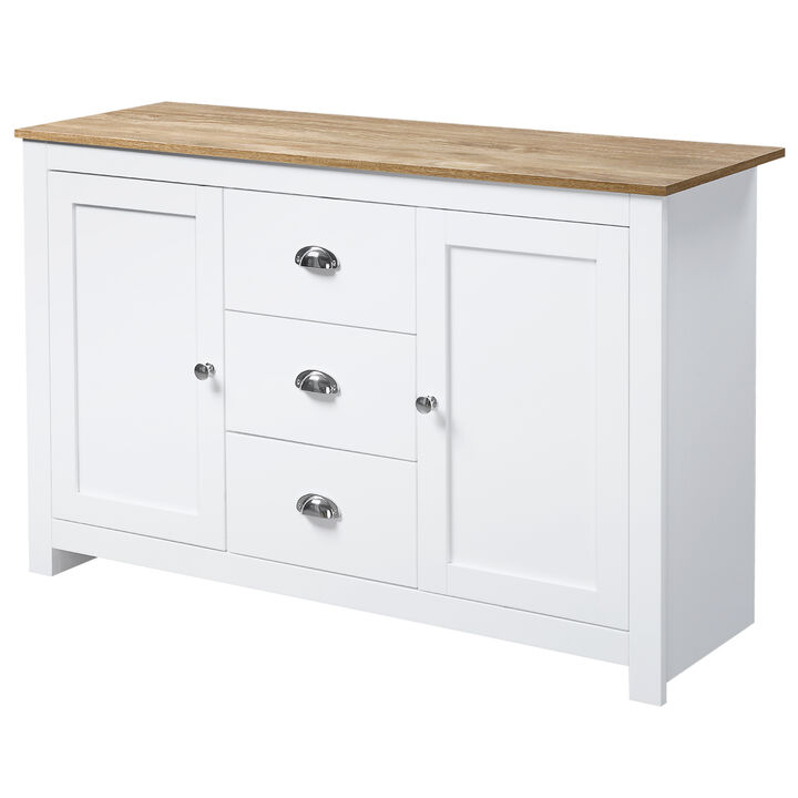 HOMCOM Kitchen Sideboard with Adjustable Shelves, Buffet Cabinet, Coffee Bar Cabinet with 3 Storage Drawers, White