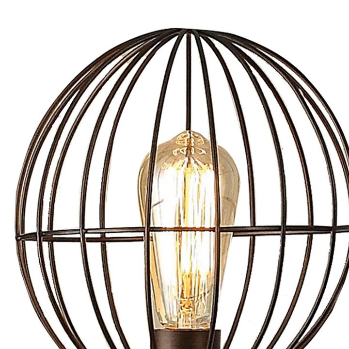 26 Inch Table Lamp, Industrial Wire Cage Shade, Metal, Antique Bronze  - Benzara