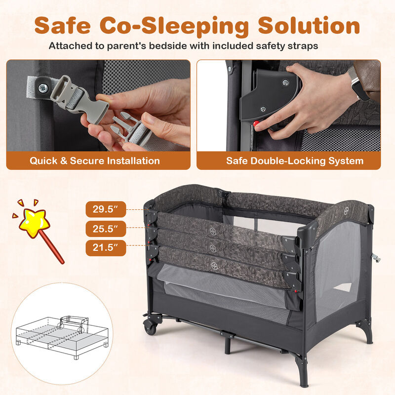 Convertible 5-in-1 Bedside Bassinet with Mattress & Diaper Table image number 7