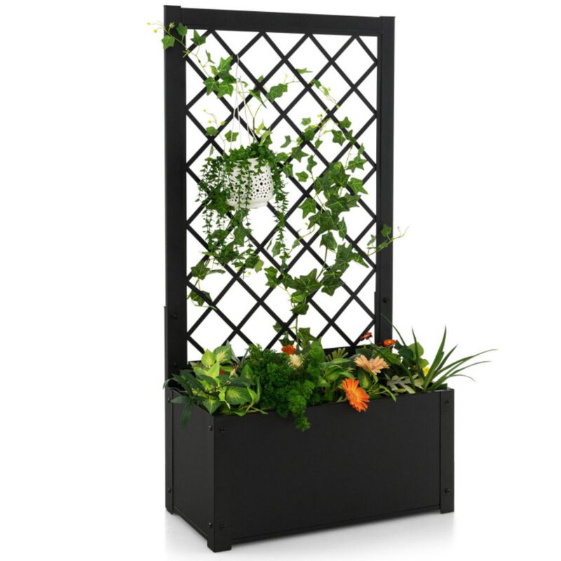 Hivvago 49 Inch Metal Raised Garden Bed with Trellis-Black