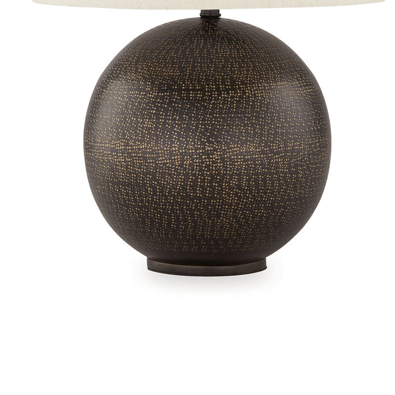 Soy Table Lamp, White Drum Shade, Gold Accent Black Round Base 27 Inch - Benzara
