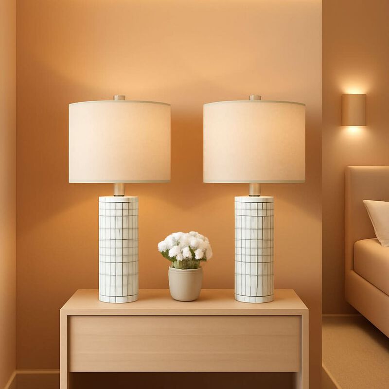 ShipItFurniture 24-Inch White Ceramic Table Lamp Set - 2 Pack image number 1