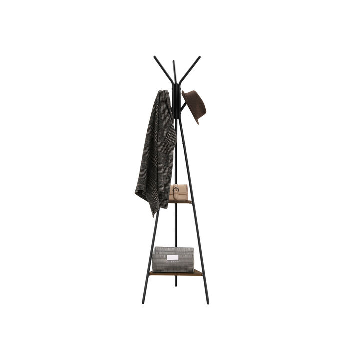 Coat Rack Stand, Coat Tree, Hall Tree Free Standing with 2 Shelves