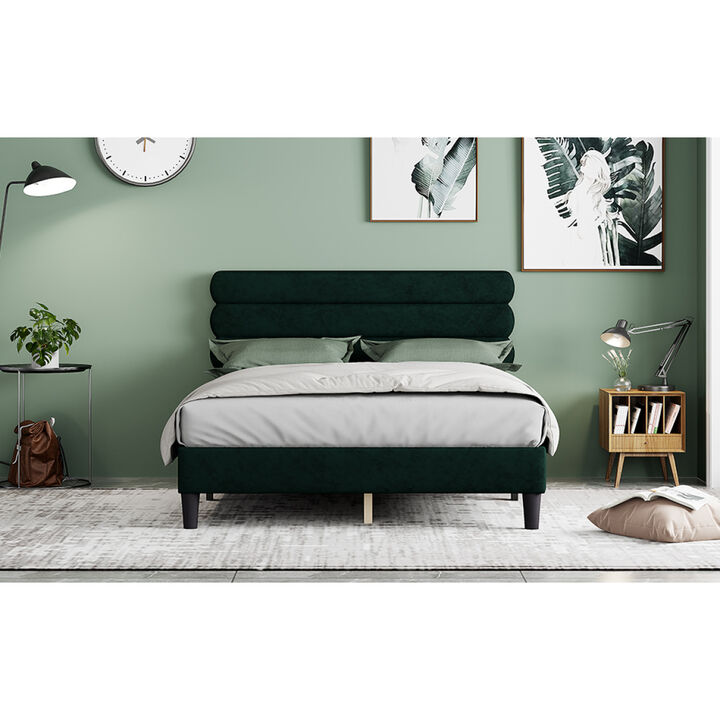 Queen Bed Frame with Headboard, Sturdy Platform Bed with Wooden Slats Support, No Box Spring, Mattress Foundation, Easy Assembly Green