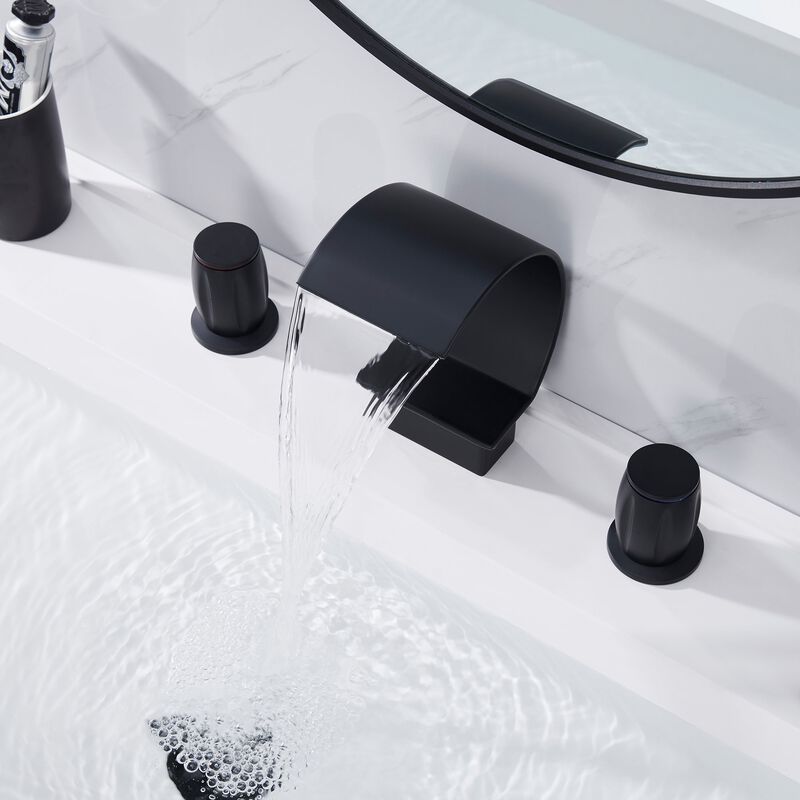 Mondawe Luxury C-Shape Arc Waterfall Spout 2-Handle 8 inch Widespread Bathroom Sink Faucet With Pop-up Drain in Brushed Nickel image number 1