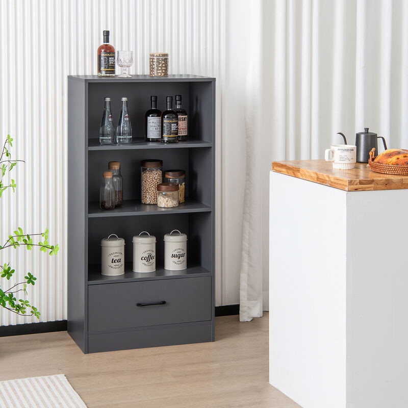 4 Tiers Wood Bookcase with Drawer