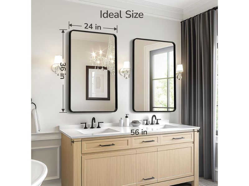 36x24 Inch Black Metal Frame Bathroom Wall Mirrors Set of 2 image number 2
