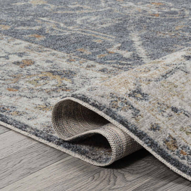 Brandy Rustic Border Low-Pile Machine-Washable Dark Gray/Cream 3 ft. x 5 ft. Area Rug