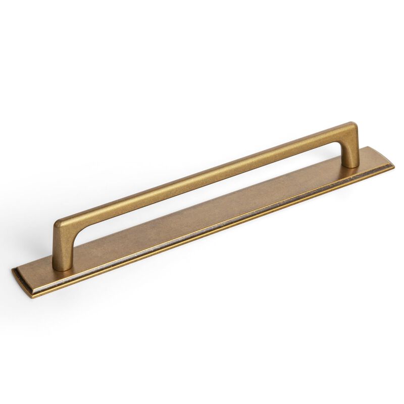 Goo-Ki 2 Packed Antique Brass Cabinet Pulls with Long Backplate-7.6''(192MM) Hole Centers Drawer Pulls for Kitchen