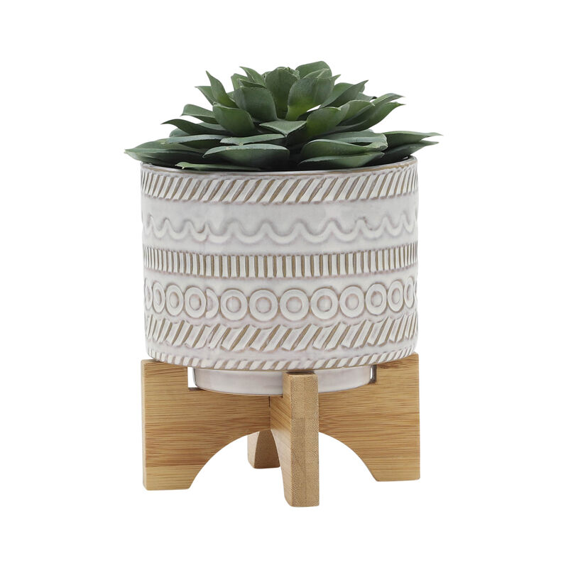 Tribal Planter W/ Wood Stand image number 2