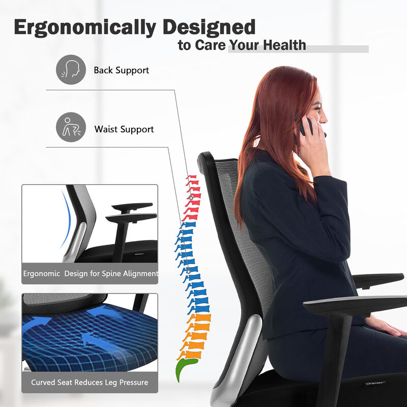 Costway Ergonomic Mesh Office Chair Sliding Seat Height Adjustable w/ Armrest