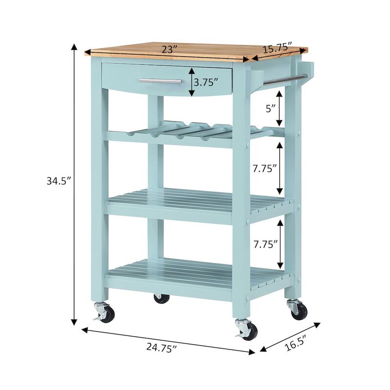 Convenience Concepts Ellaine 4 Tier Butcher Block Kitchen Cart with Drawer and Wine Rack