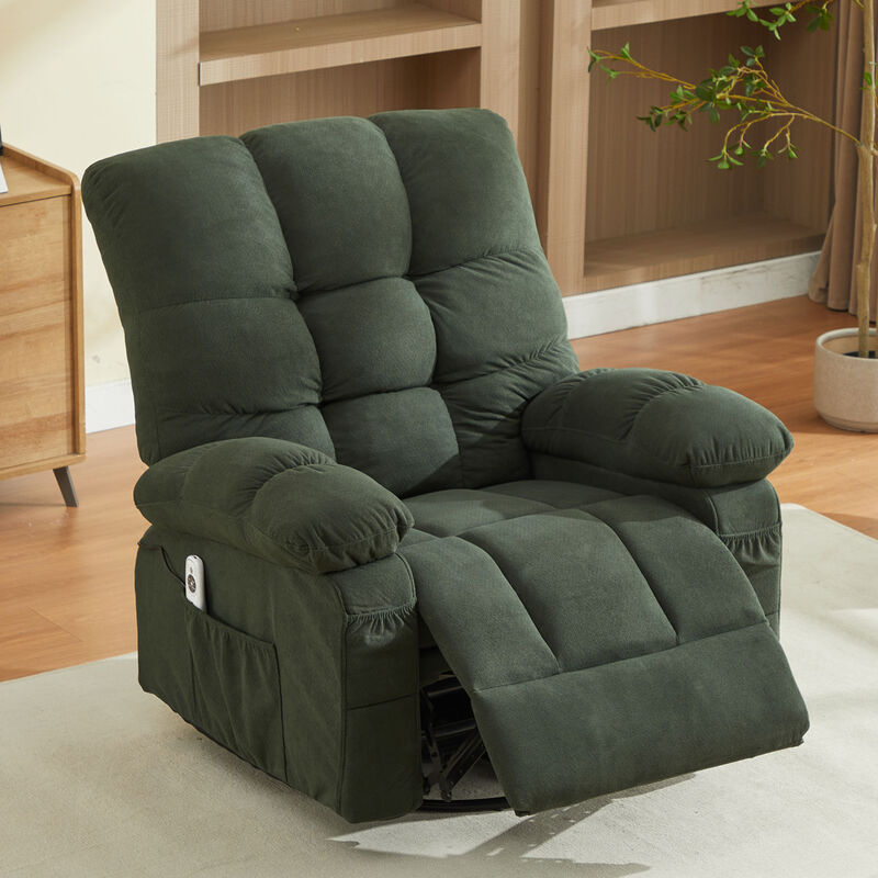 Fabric Swivel Manual Recliner with Massage and USB Port