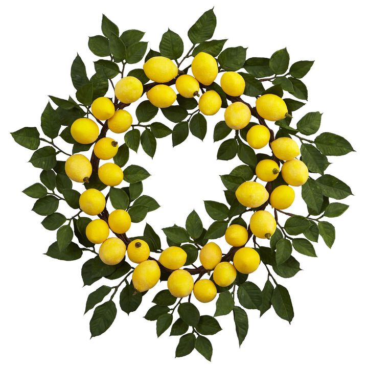 Nearly Natural 24-in Lemon Wreath