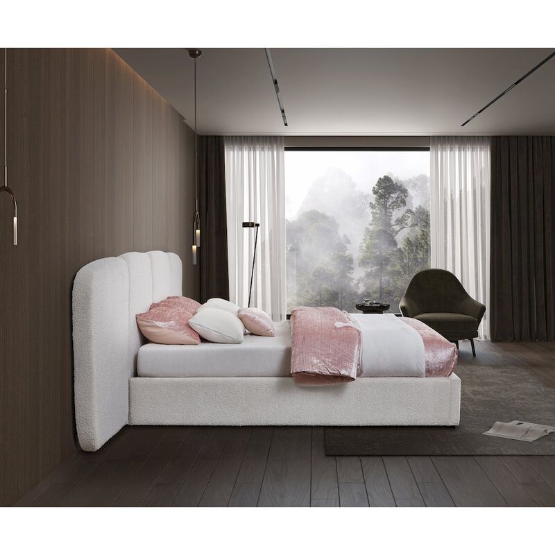 Meridian Furniture Shiloh Cream Boucle Fabric King Bed