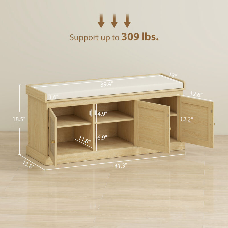 Hivvago Entryway Shoe Bench with Woven Doors and Shelves image number 2